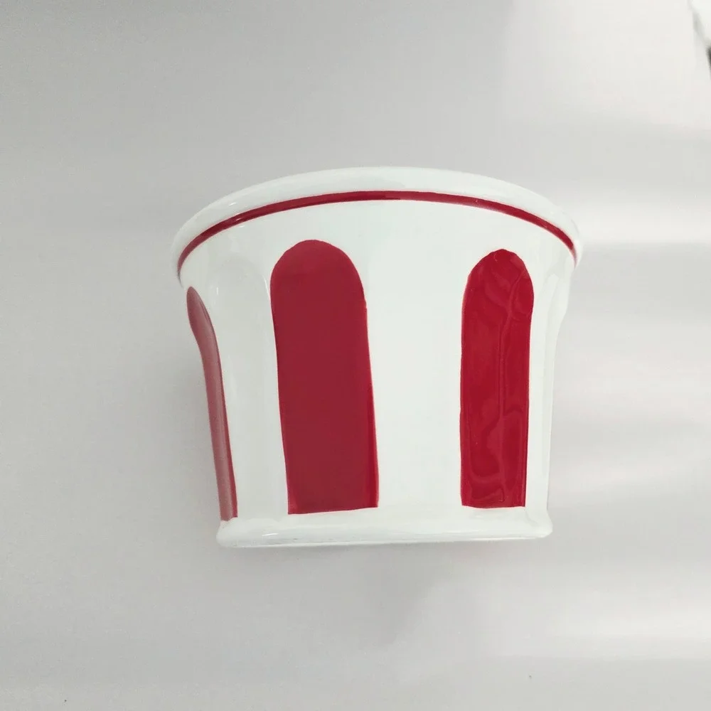 Williams Sonoma Individual Popcorn Bowl, Red WhiteStriped Ceramic Theater Bowl